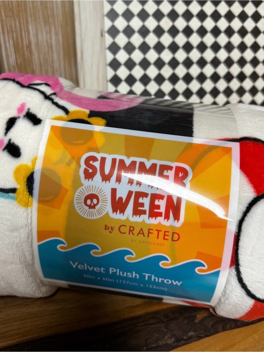 Crafted Summerween Black and White Striped Velvet Plush Throw x 2